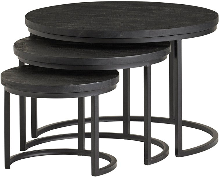 Salontafel Black Enzo | Set van 3 | Zwart Mangohout