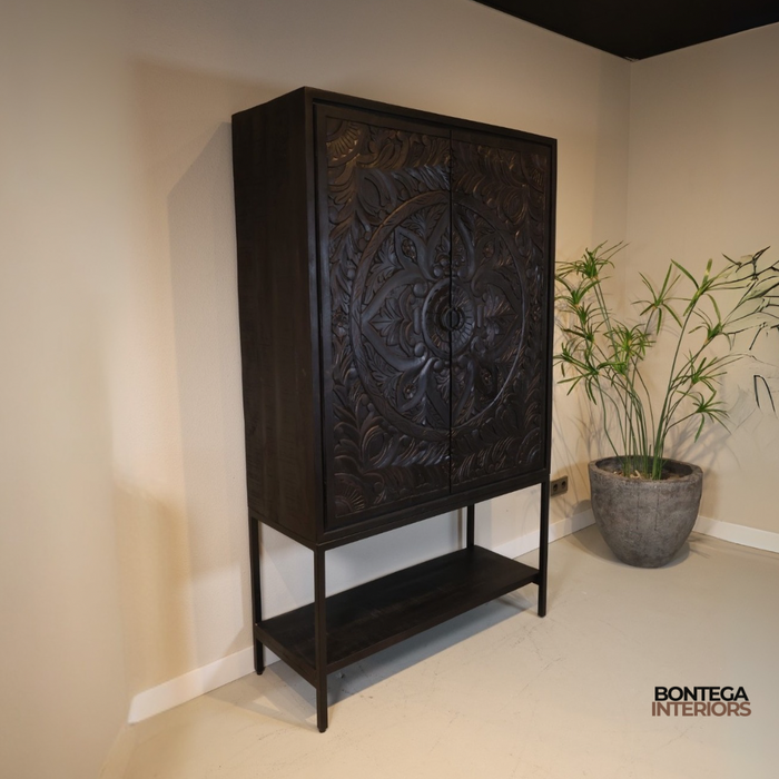 Wandkast Carving | Zwart Mangohout